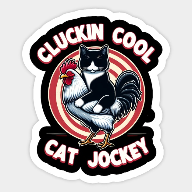 Tuxedo Cat On A Chicken Sticker by AlishaAycha